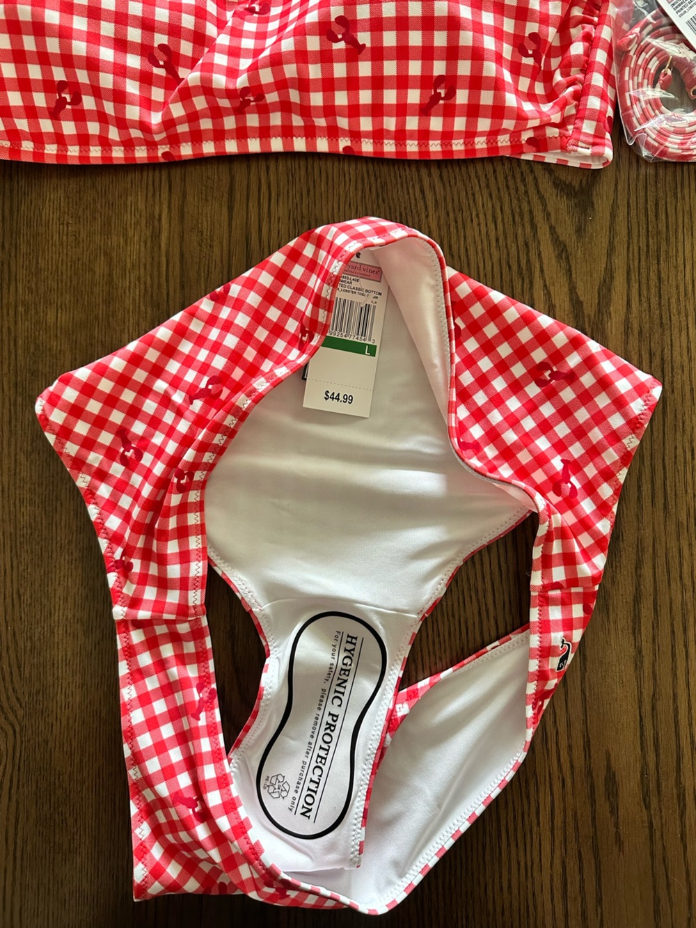 Vineyard Vines Red Gingham Bandeau Bikini with Cherry Motif - Picture 3 of 3